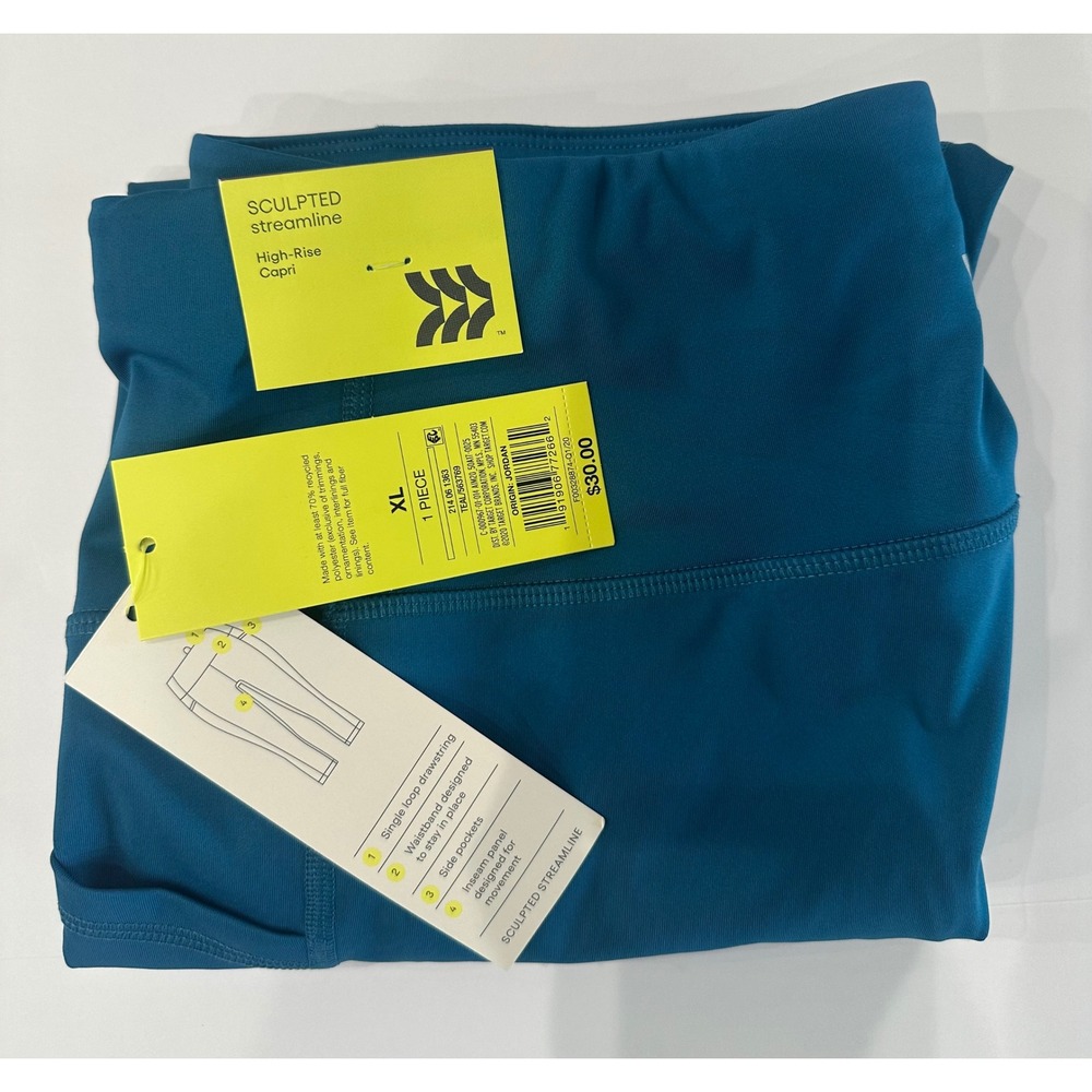 All in Motion Sculpted Streamline High-Rise Capri Leggings Teal XL Pockets NWT